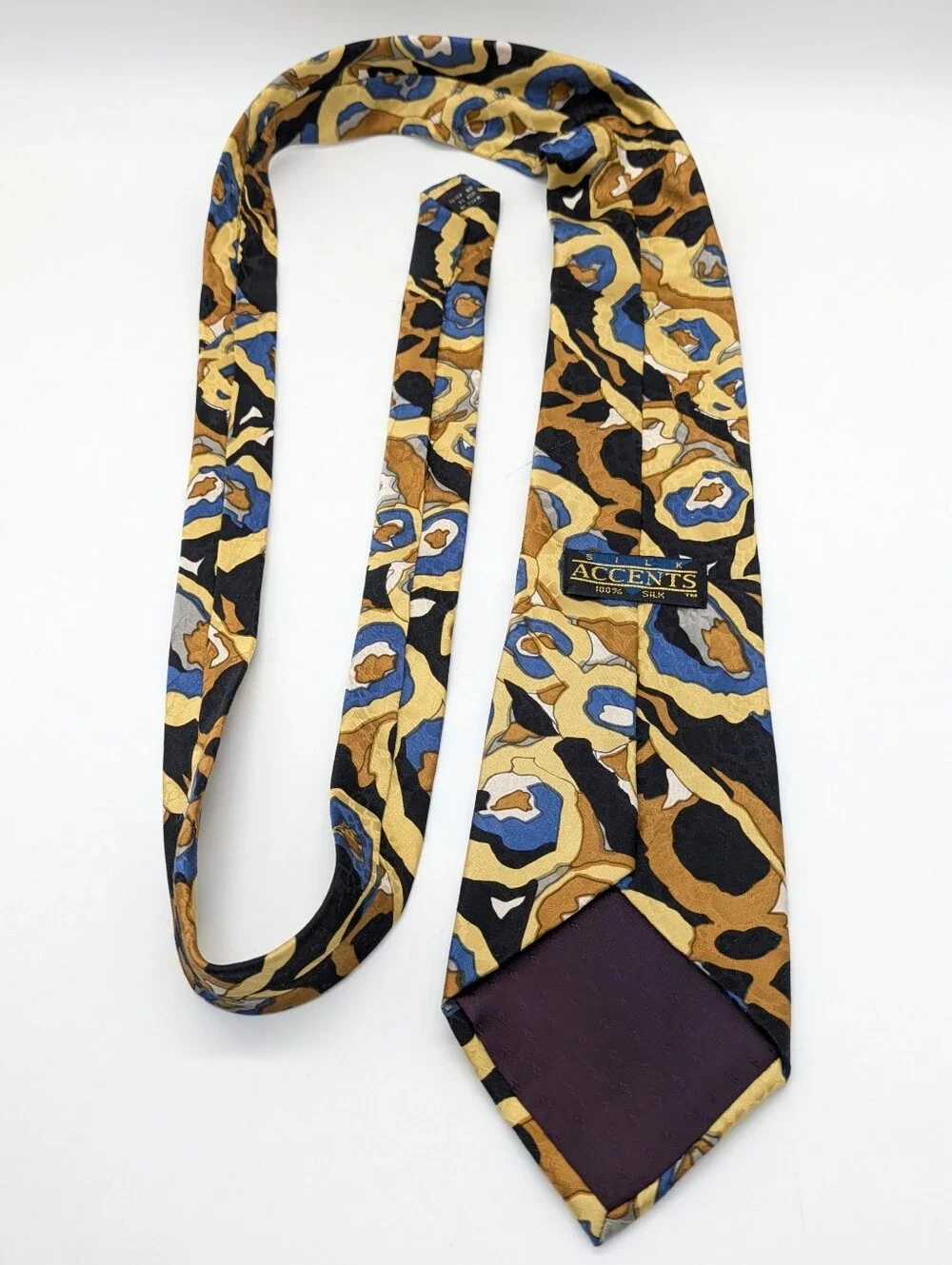 Vintage Accents Black Brown Blue Abstract Silk Mens Tie